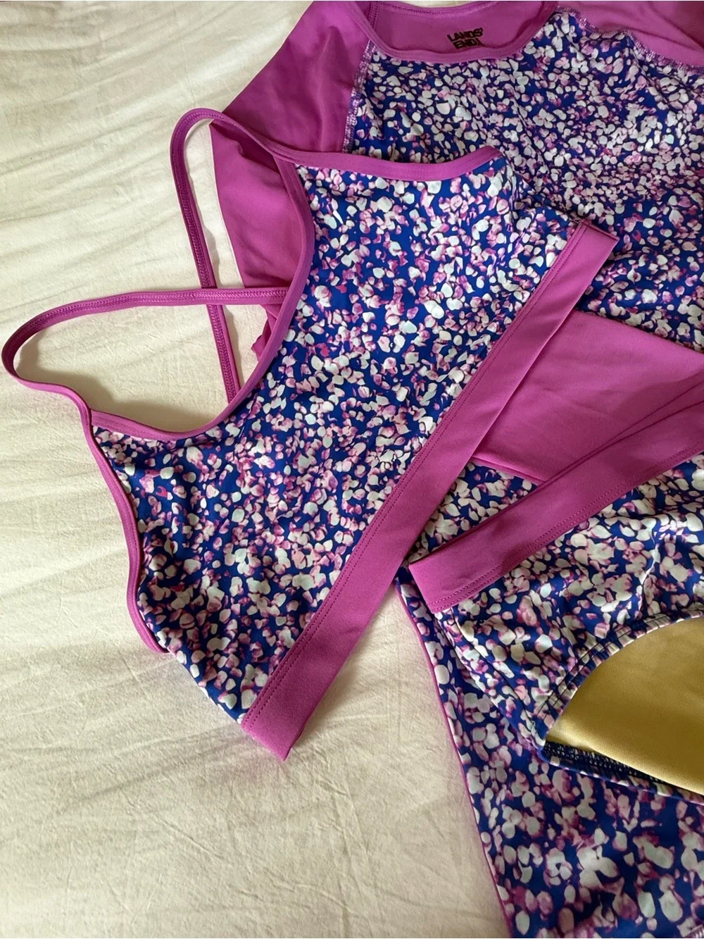Lands' End Purple Floral Tankini Set with Rash Guard Pieces